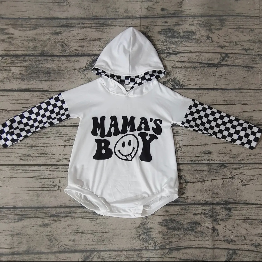 Mamas boy long sleeve onesie with hoodie